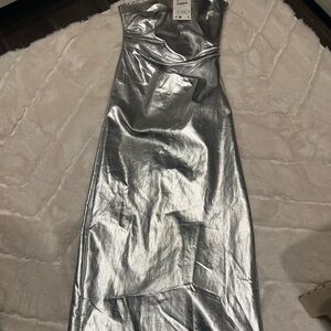 Silver foil tube top dress